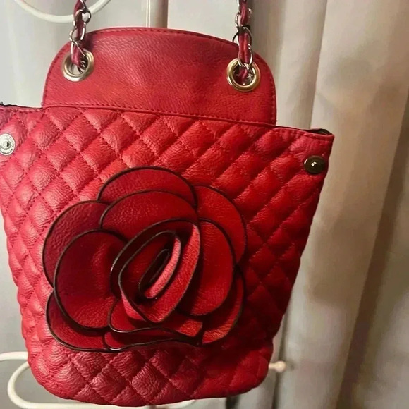 victoria leland Handbags - Victoria Leland designs red quilted rosette crossbody bag